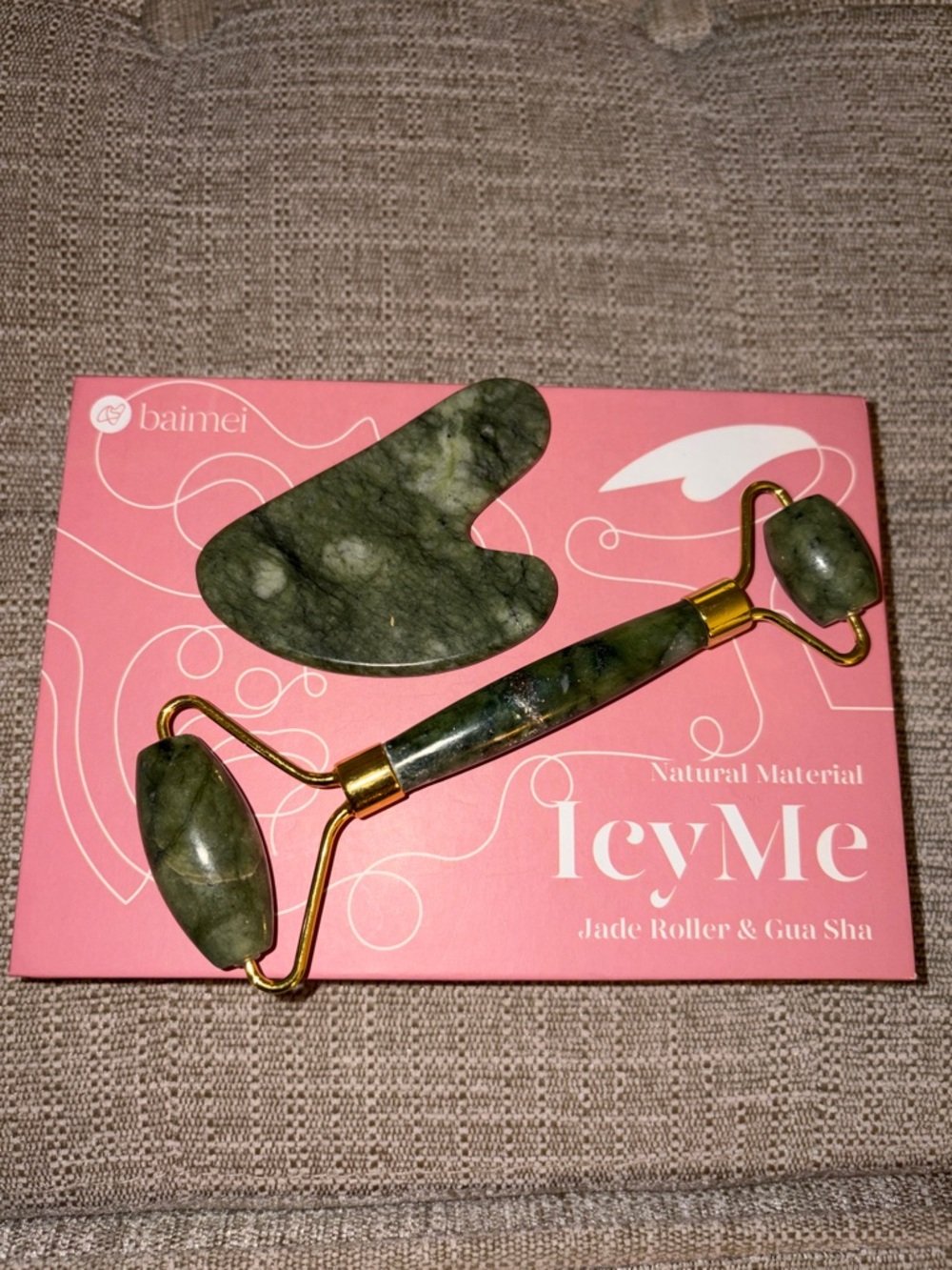Aime Leon Dore Green Jade Facial Roller & Gua Sha Set with Gold Accents